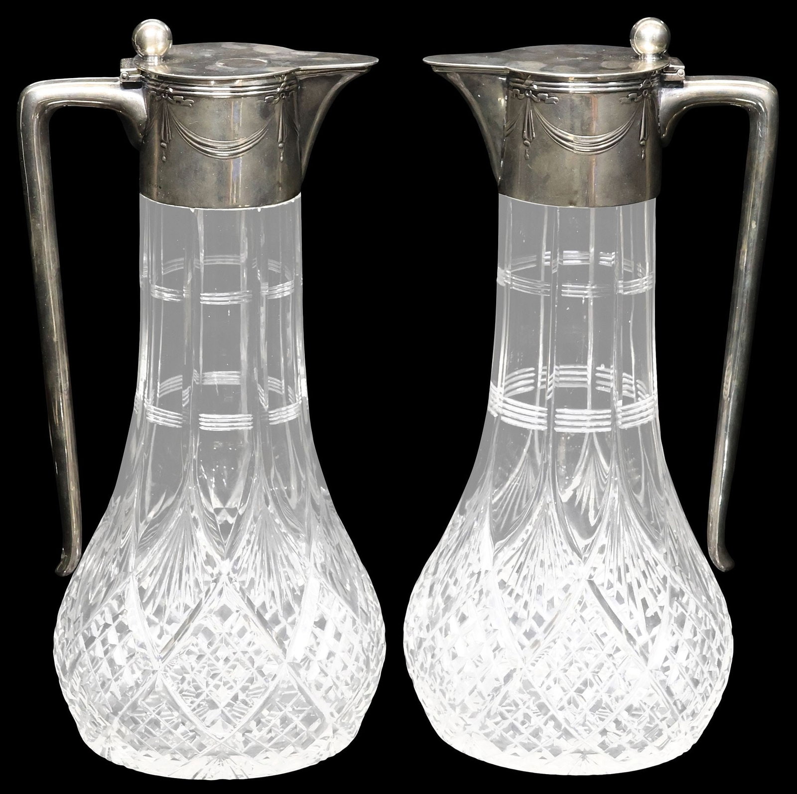 (2) M.H. WILKENS & SOHNE .800 SILVER-MOUNTED CUT CRYSTAL CLARET JUGS (1 of 6)