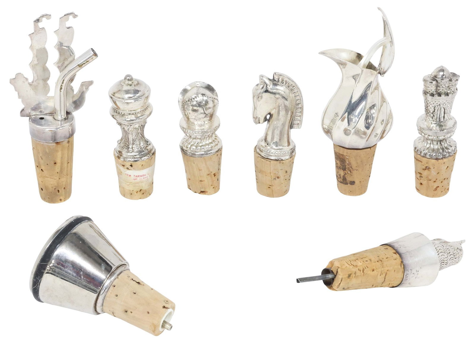 (8) SILVER & SILVERPLATE FIGURAL WINE BOTTLE / DECANTER STOPPERS (1 of 5)