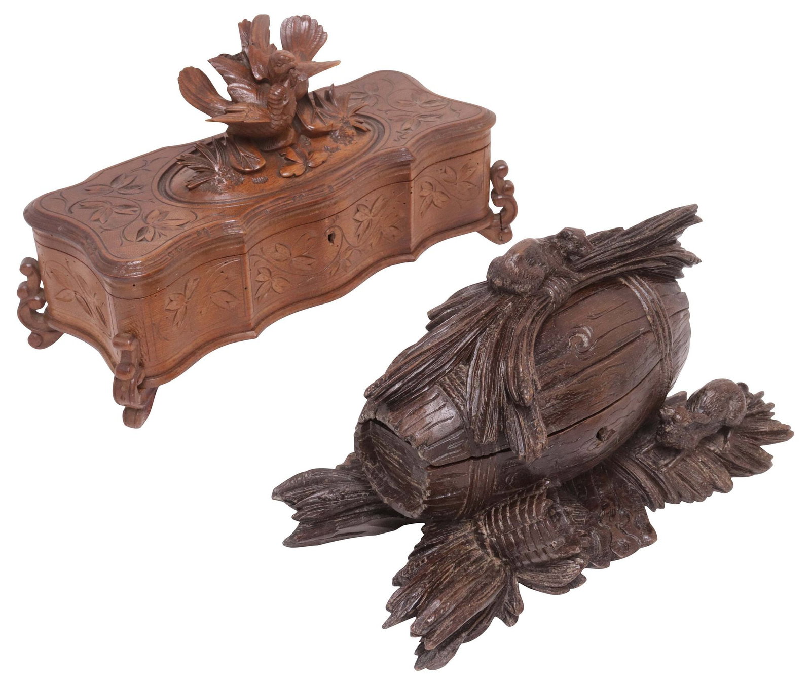 (2) BLACK FOREST STYLE CARVED WOOD TABLE BOXES (1 of 9)