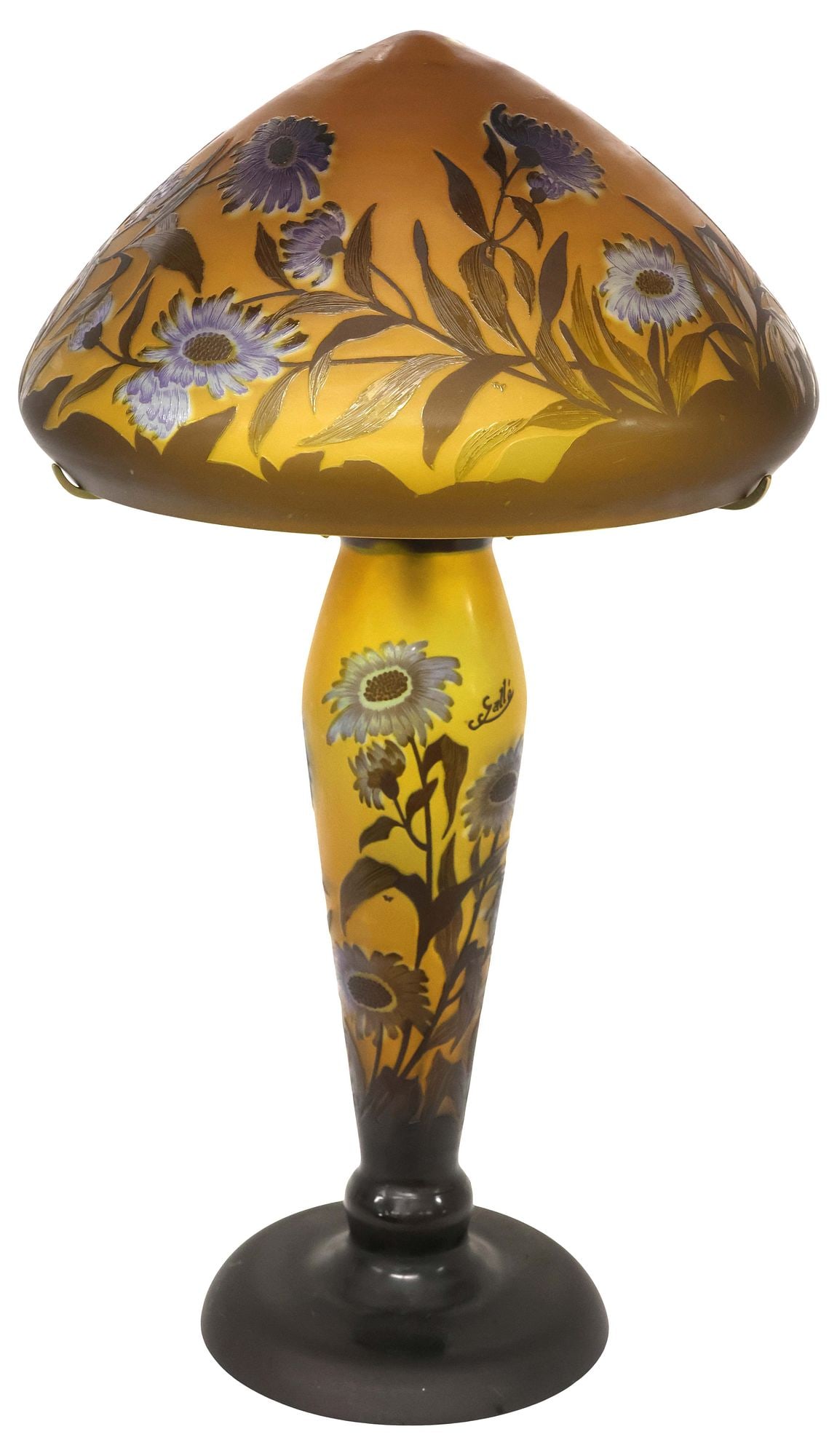 AFTER EMILE GALLE (D.1904) ART NOUVEAU STYLE CAMEO ART GLASS LAMP, 30"H (1 of 9)