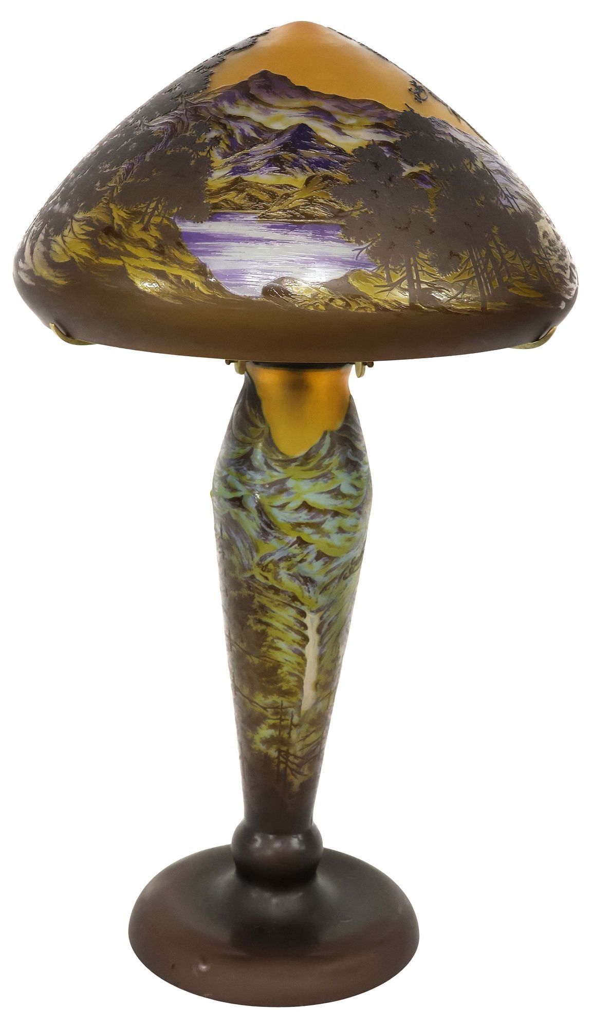 AFTER EMILE GALLE (D.1904) ART NOUVEAU STYLE CAMEO ART GLASS LAMP, 30"H (1 of 8)