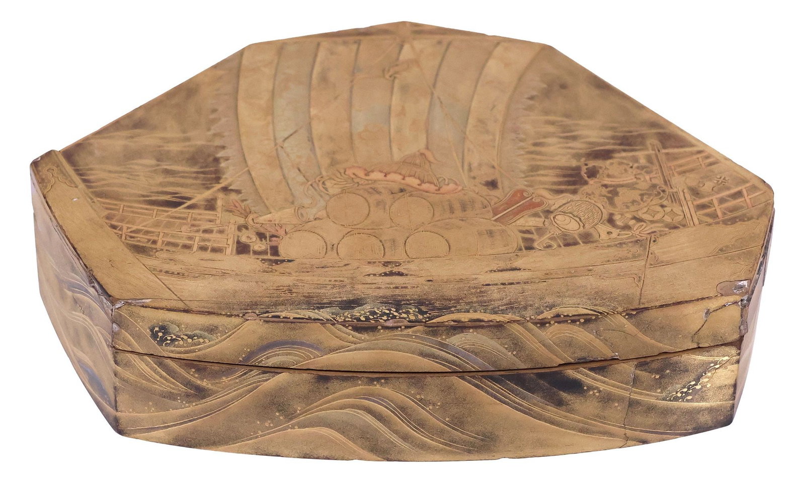 JAPANESE GOLD LACQUER TAKARABUNE BOAT-FORM KOGO BOX (1 of 5)
