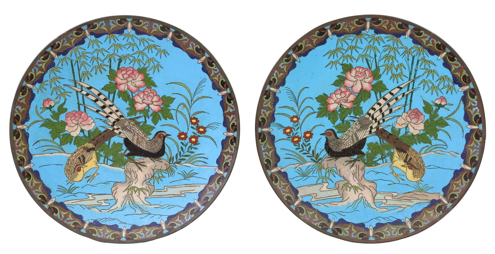 (2) JAPANESE CLOISONNE ENAMEL 'PHEASANT' CHARGERS (1 of 4)