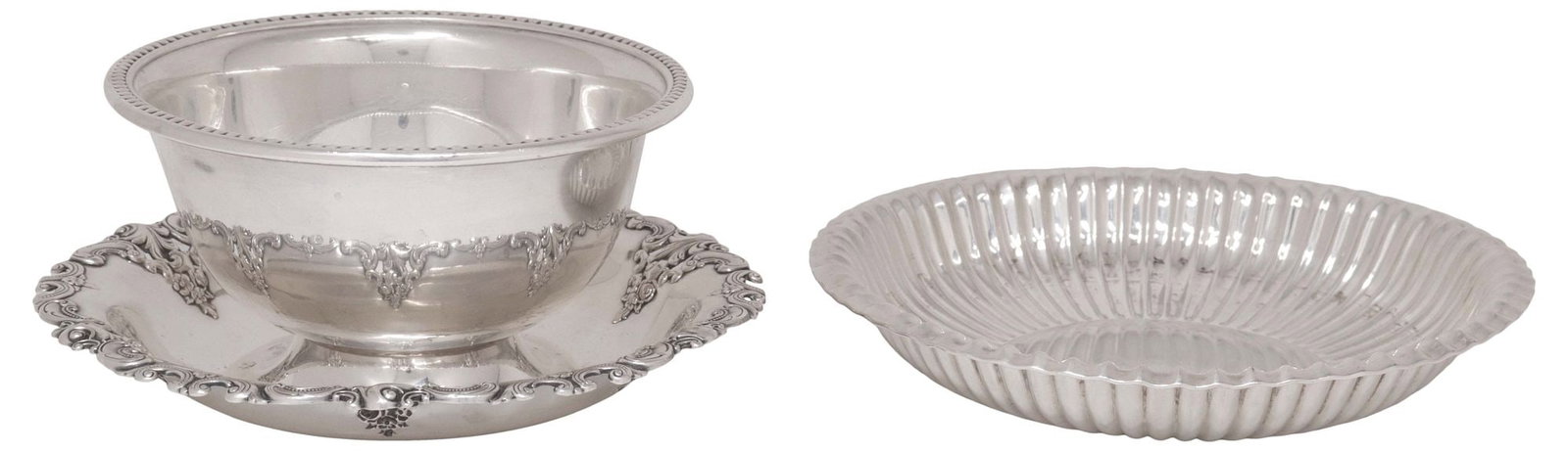 (2) STERLING SILVER, WALLACE 'GRAND BAROQUE' SAUCEBOAT & FISHER BON BON BOWL (1 of 6)