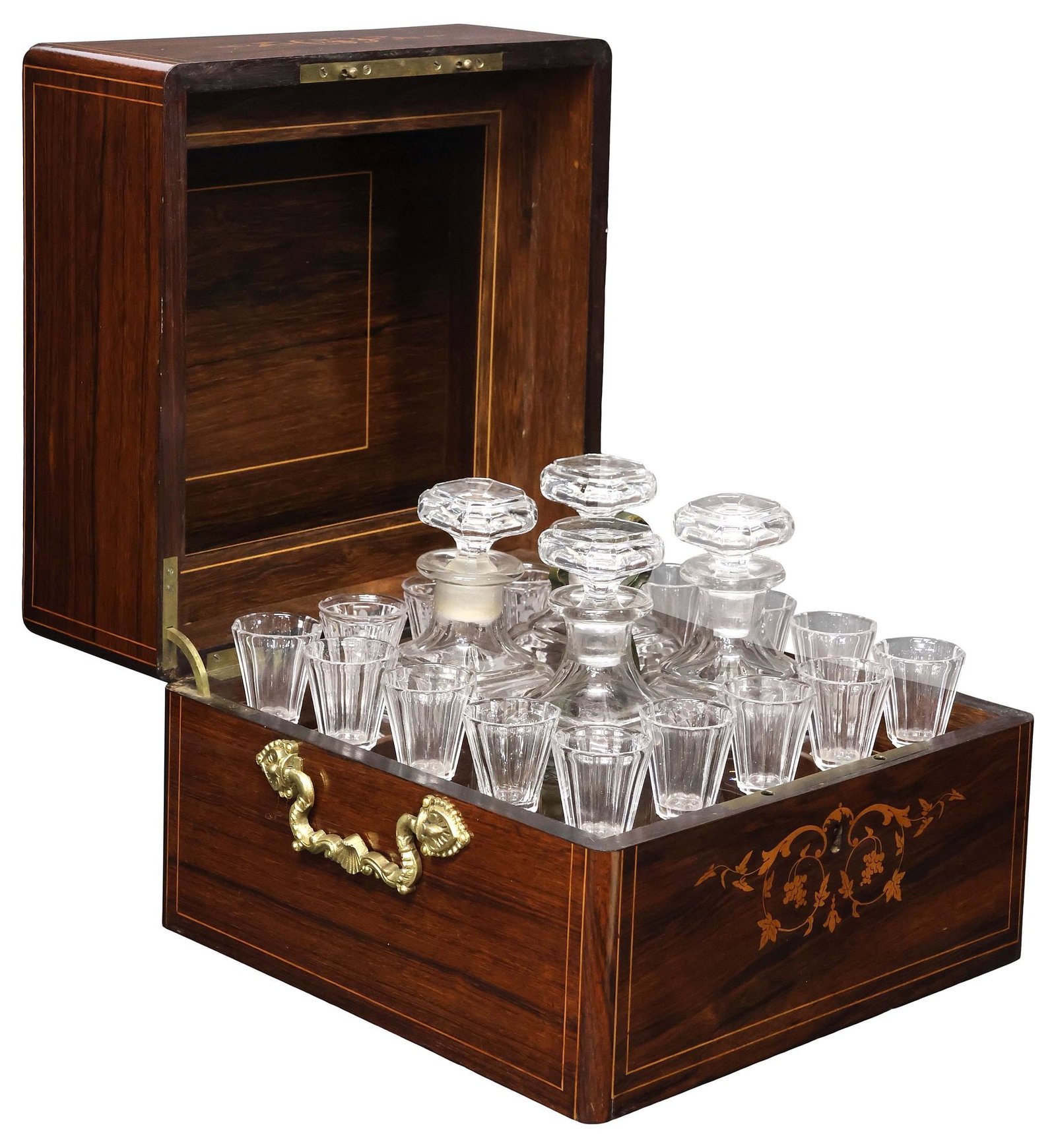 FRENCH NAPOLEON III INLAID ROSEWOOD CAVE A LIQUEUR / TANTALUS SET (1 of 7)