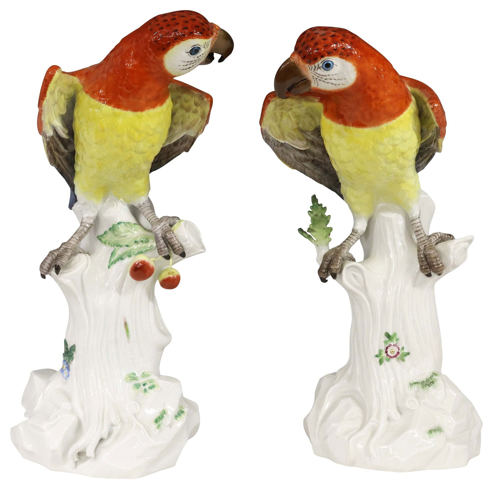 (2) LARGE GERMAN MEISSEN PORCELAIN PARROTS ON TREE STUMPS, 16"H (1 of 8)