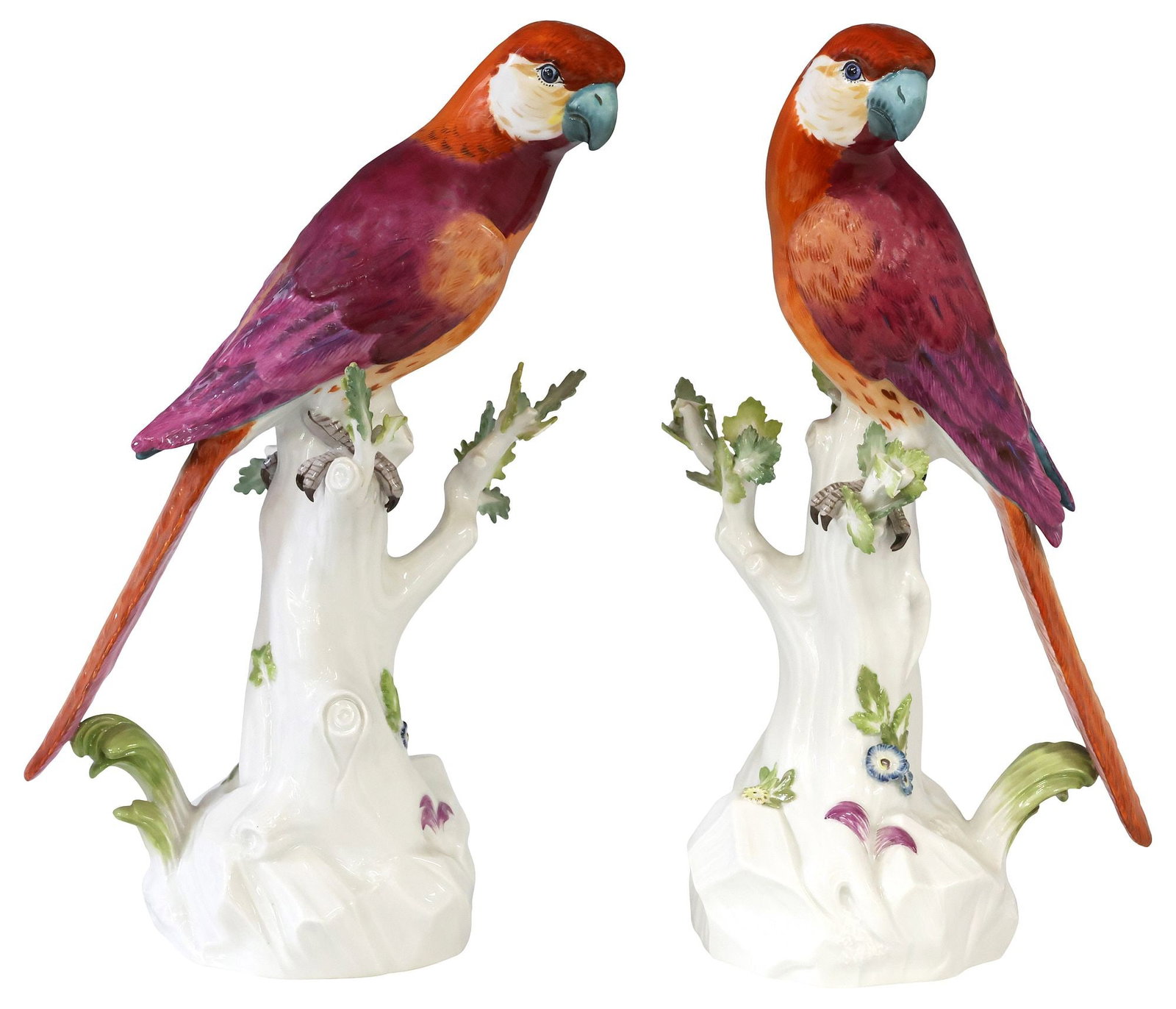(2) GERMAN MEISSEN PORCELAIN PARROTS ON FLORAL STUMPS (1 of 8)
