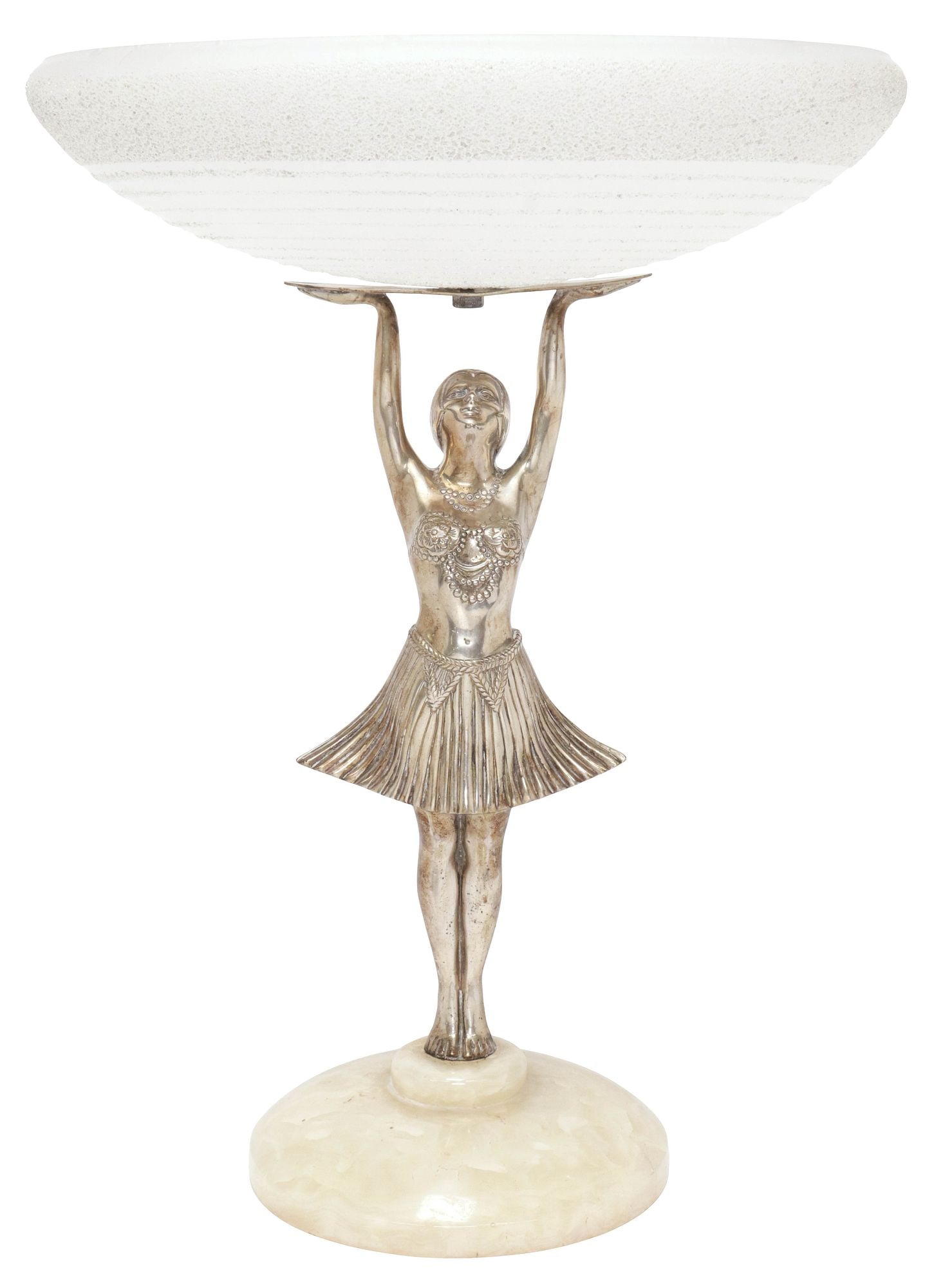 ART DECO FIGURAL SILVERED METAL & GLASS CENTERPIECE / COMPOTE (1 of 5)