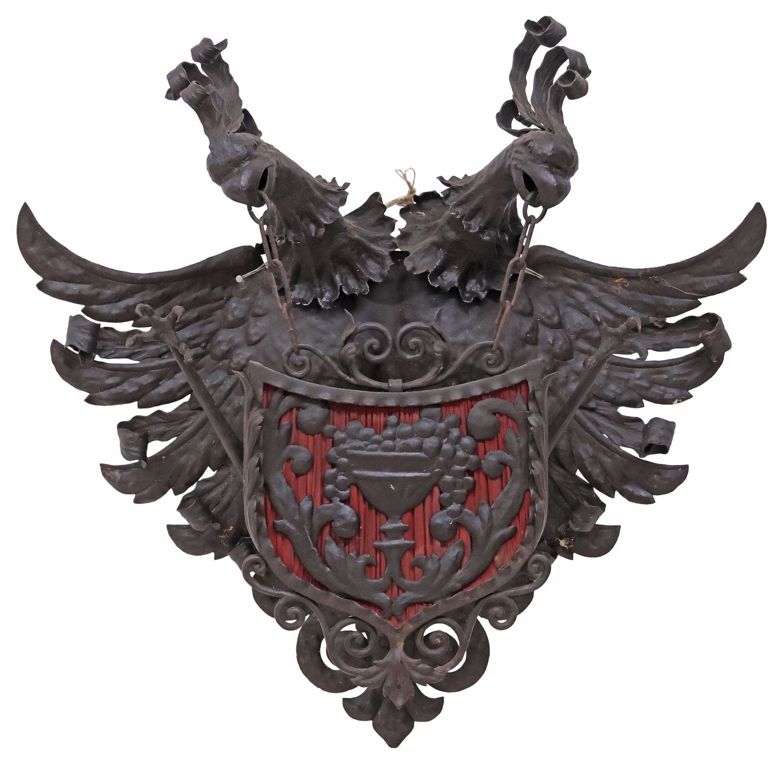 LARGE SPANISH CAST IRON DOUBLE HEADED EAGLE WALL SCONCE, 33"H (1 of 5)