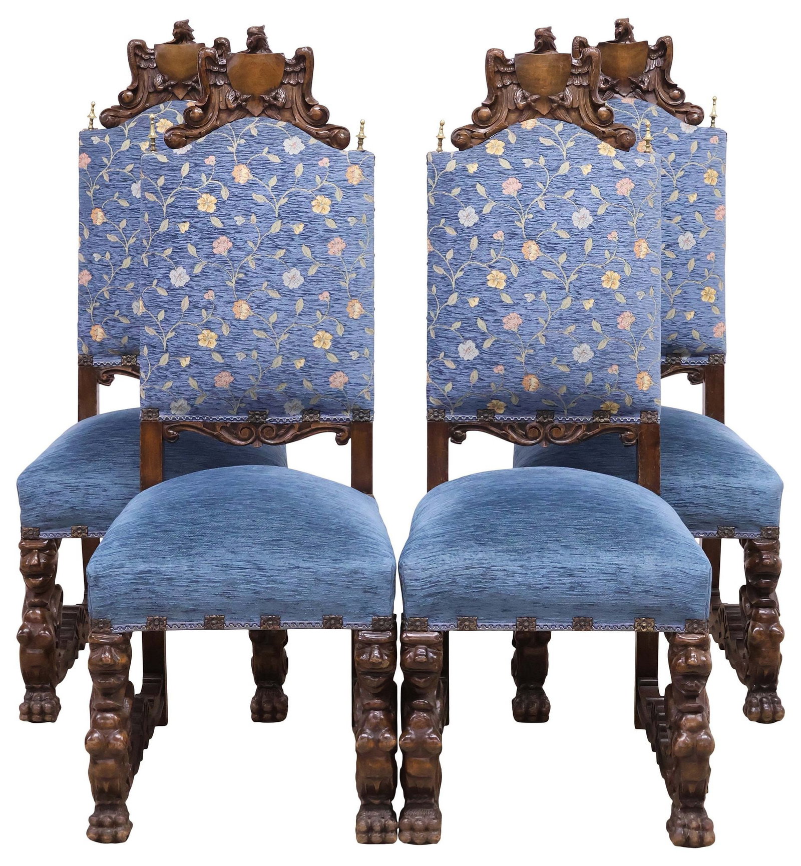 (4) SPANISH RENAISSANCE REVIVAL UPHOLSTERED WALNUT CHAIRS (1 of 5)