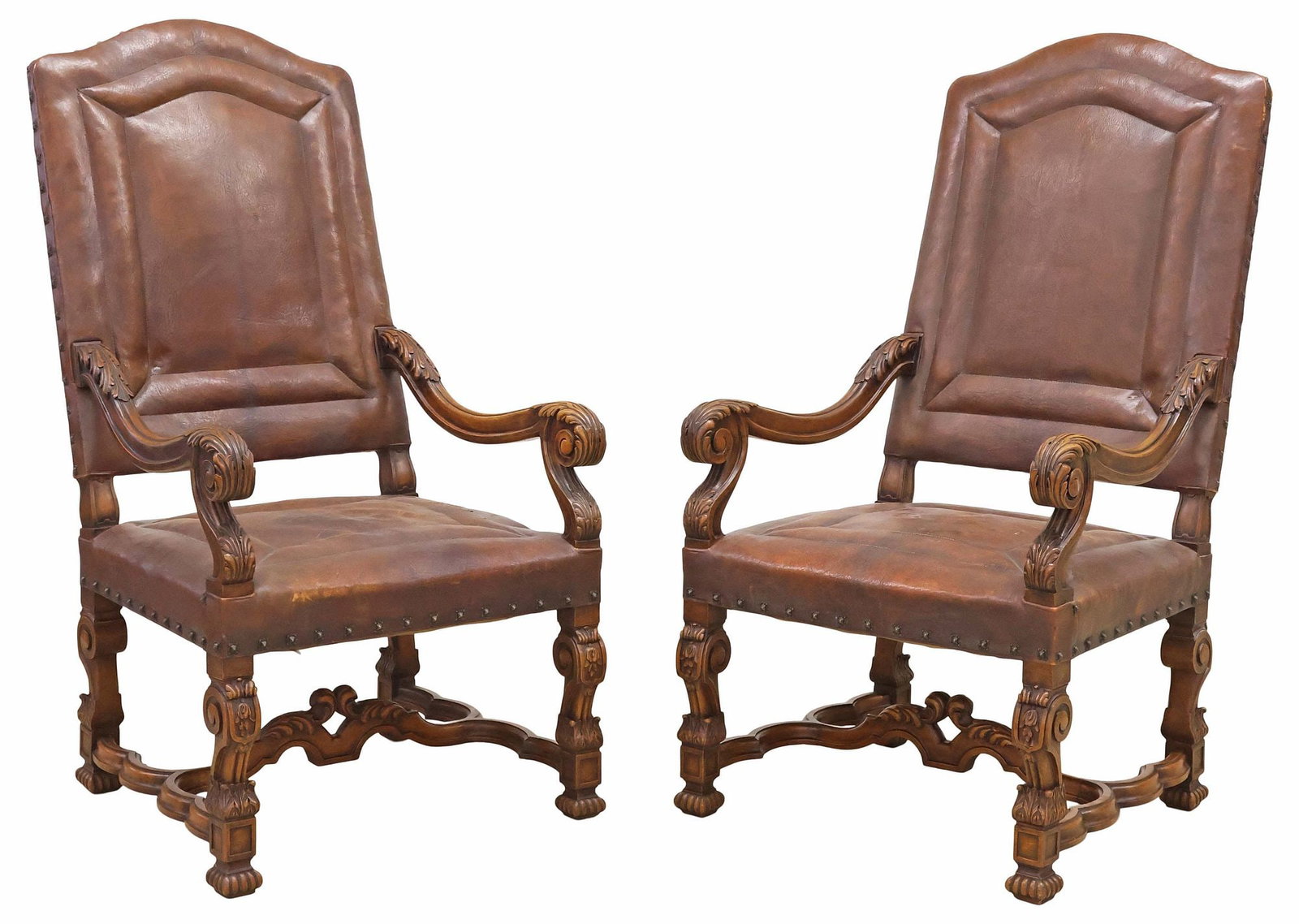 (2) FRENCH RENAISSANCE REVIVAL LEATHER-UPHOLSTERED THRONE CHAIRS (1 of 5)