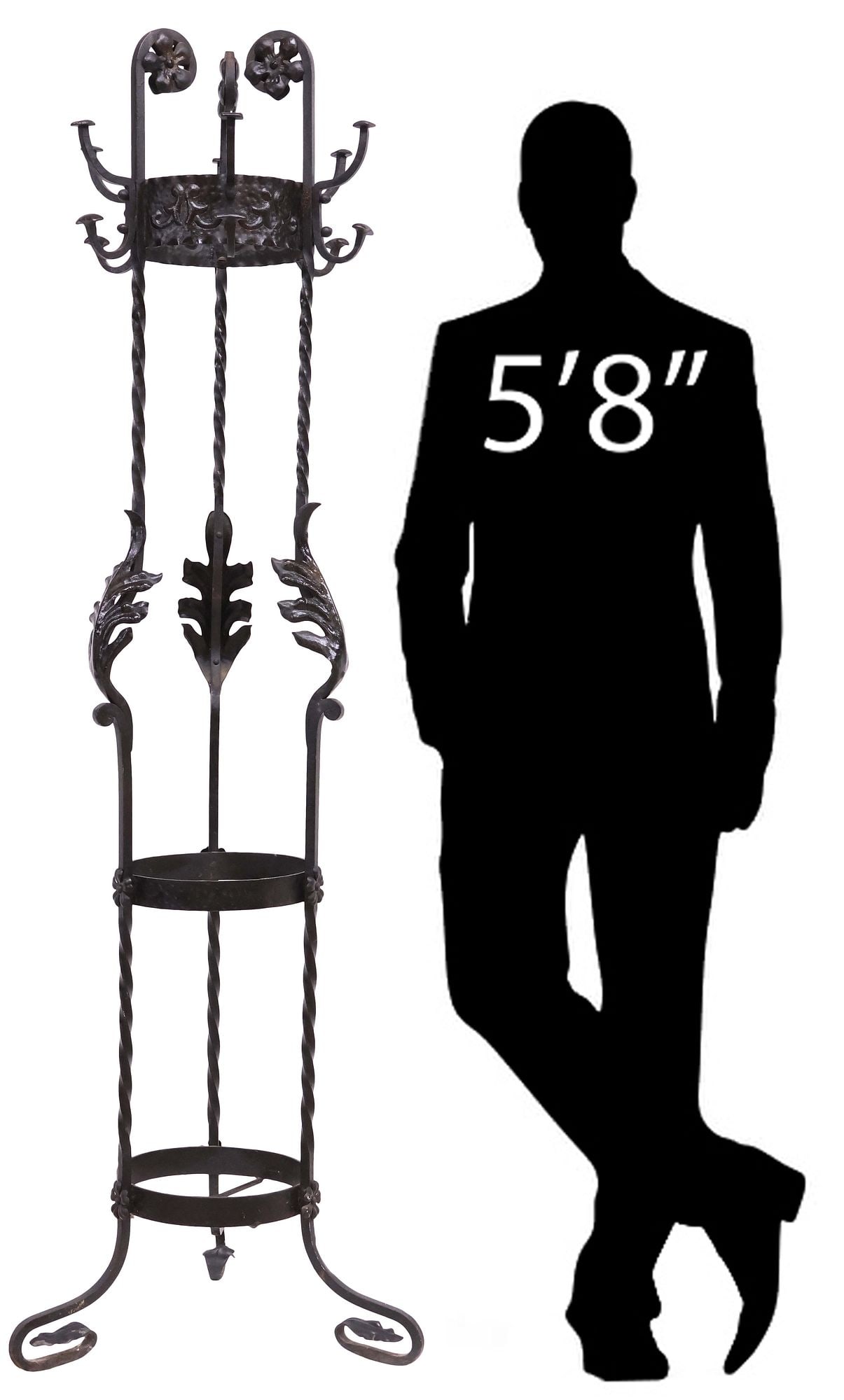 MONUMENTAL SPANISH WROUGHT IRON STANDING HALL TREE / COAT RACK , 79"H (1 of 4)