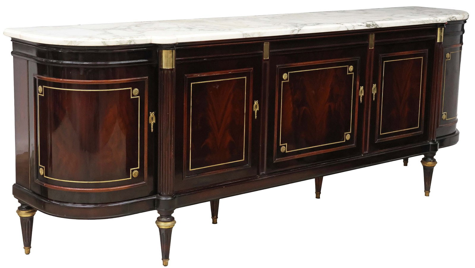 FRENCH LOUIS XVI STYLE MARBLE-TOP LACQUERED MAHOGANY SIDEBOARD (1 of 7)