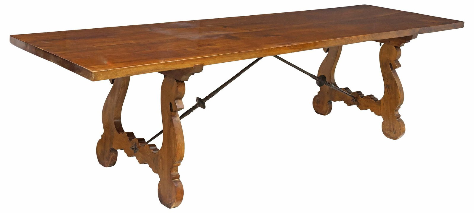 SPANISH BAROQUE STYLE WALNUT TRESTLE DINING TABLE, 106.5"L (1 of 4)