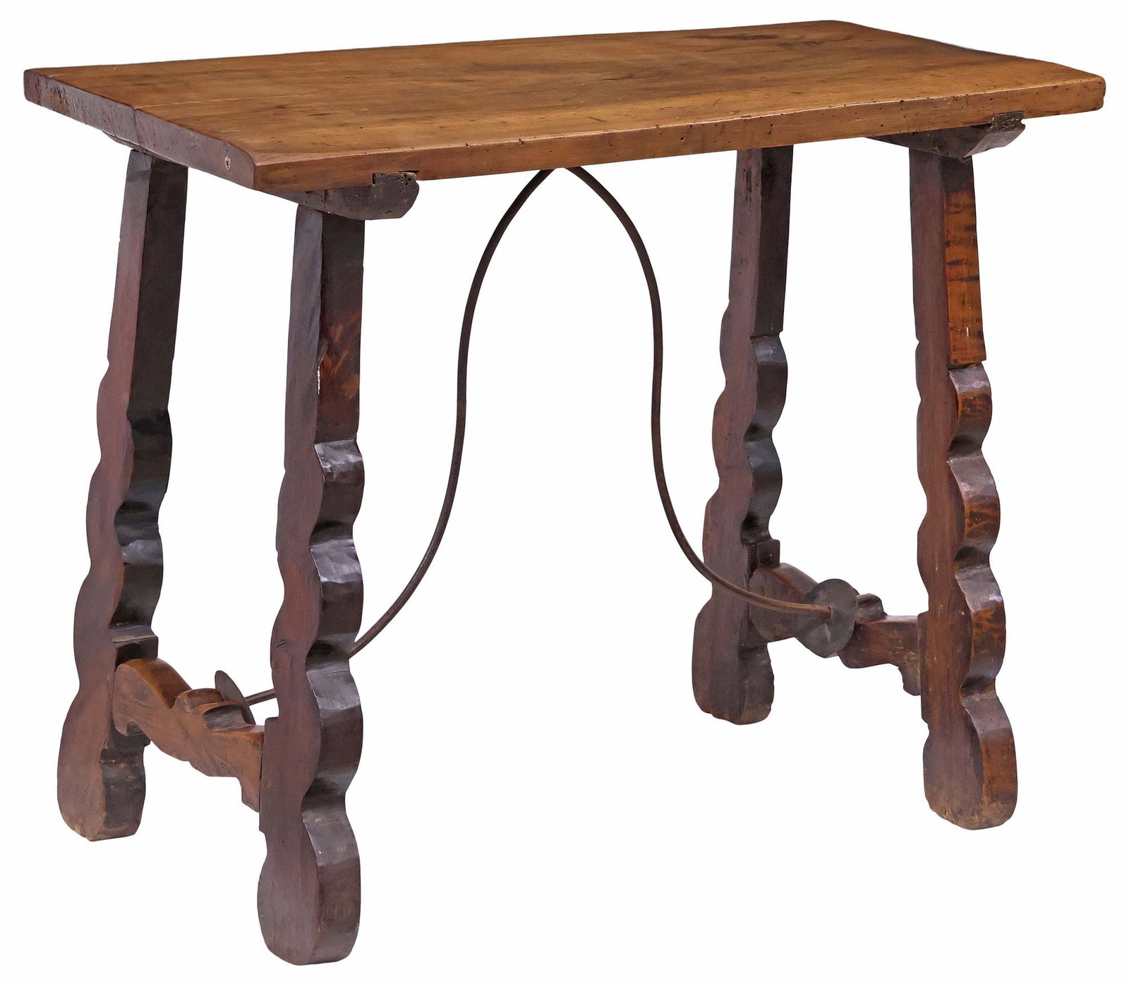 SPANISH BAROQUE STYLE SINGLE-BOARD WALNUT TRESTLE SIDE TABLE (1 of 4)