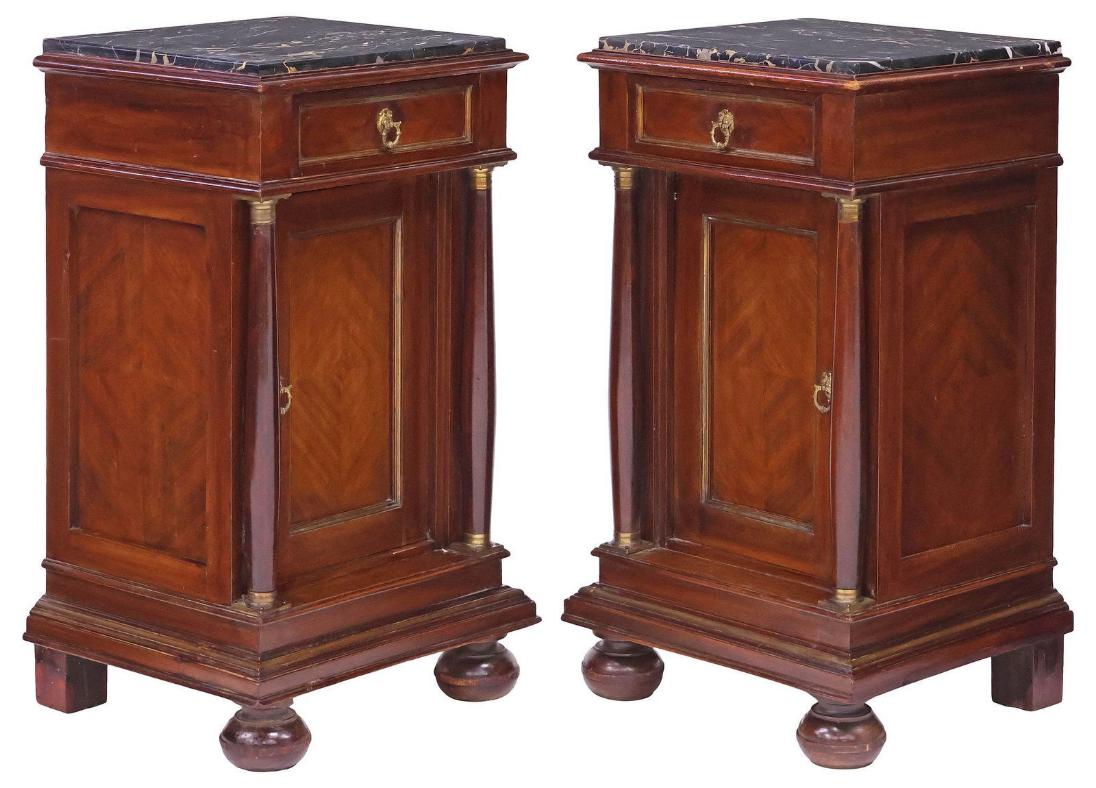 (2) FRENCH EMPIRE MARBLE-TOP MAHOGANY BEDSIDE CABINETS (1 of 6)