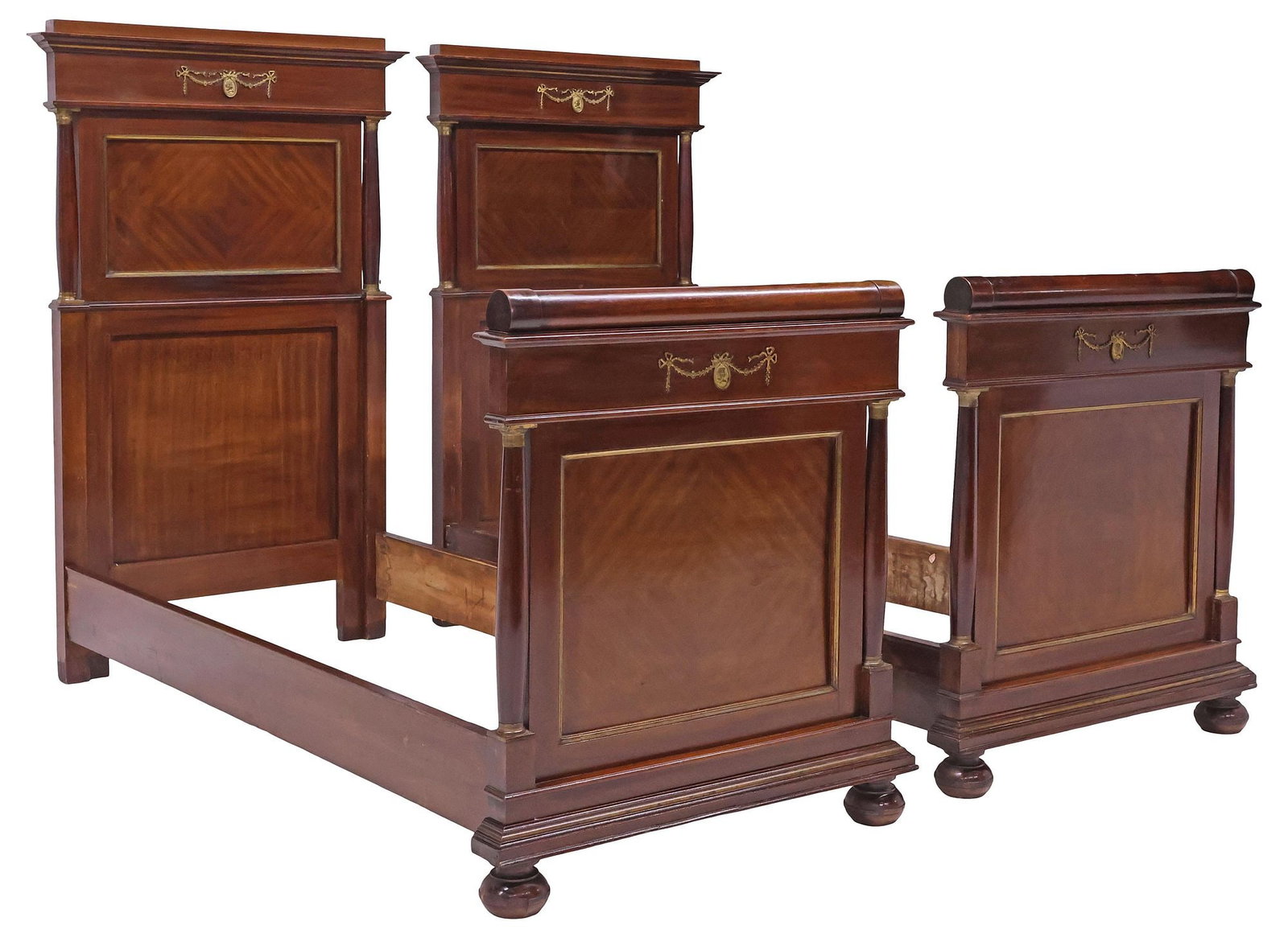 (2) FRENCH EMPIRE STYLE MATCHED-VENEER MAHOGANY BEDS (1 of 3)