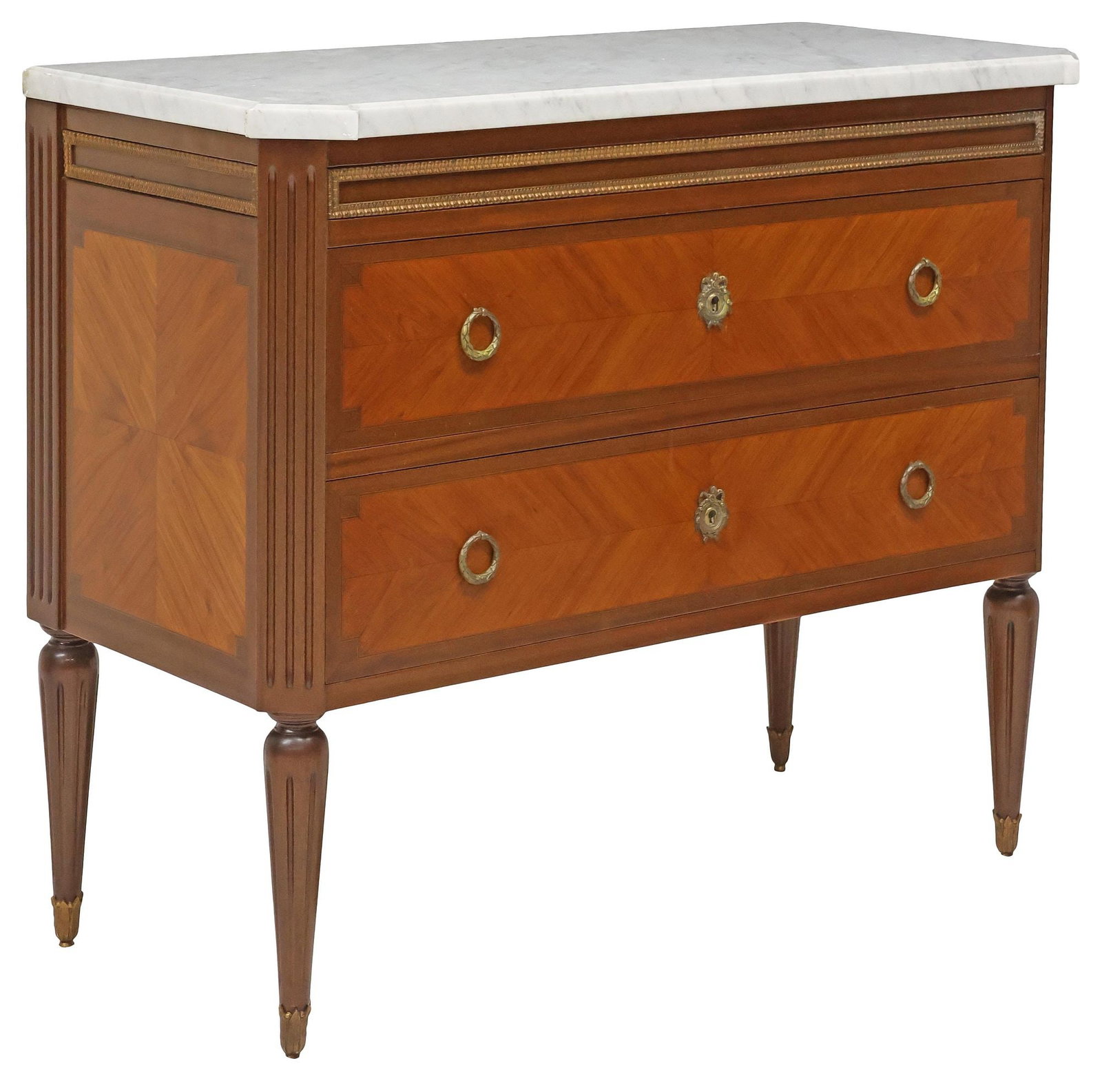 FRENCH LOUIS XVI STYLE MARBLE-TOP INLAID MATCHED VENEER COMMODE (1 of 5)