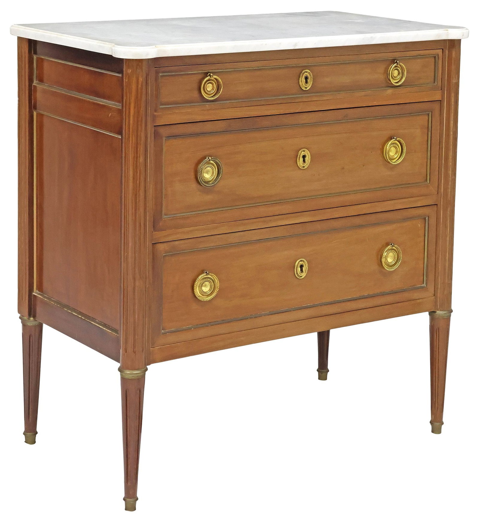LOUIS XVI STYLE MARBLE-TOP WALNUT 3-DRAWER COMMODE (1 of 5)