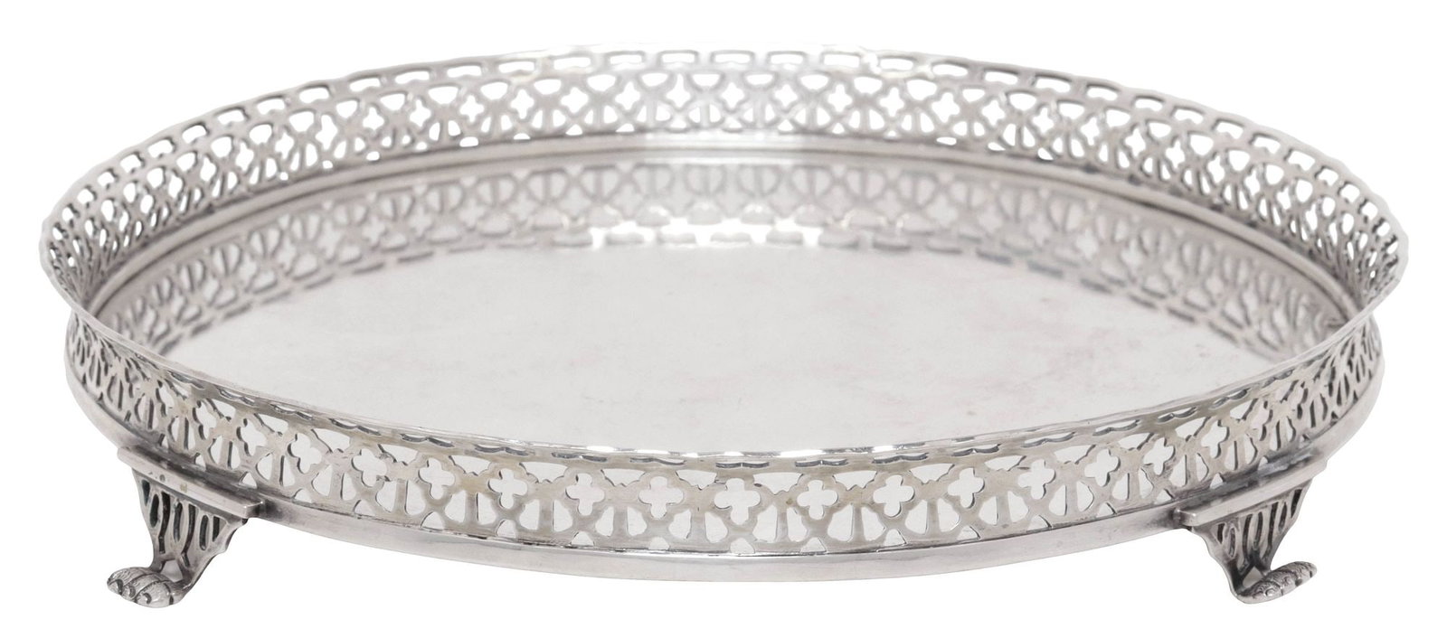 PORTUGUESE GUIA LISBOA .833 SILVER RETICULATED TRAY ON PAW FEET, 20.02OZT (1 of 5)