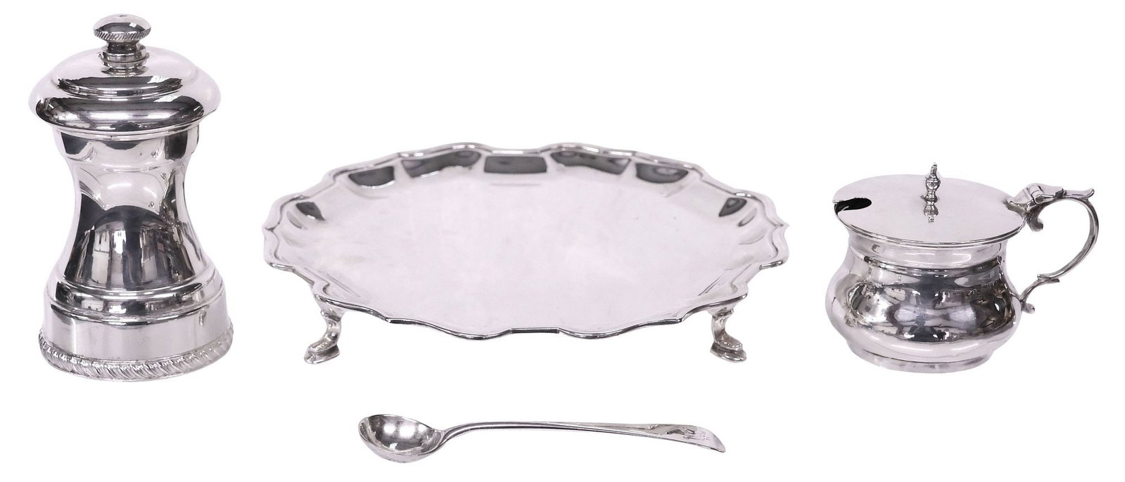 (4) ENGLISH ASSEMBLED STERLING SILVER CRUET SET WITH TRAY, 7.81OZT (1 of 12)