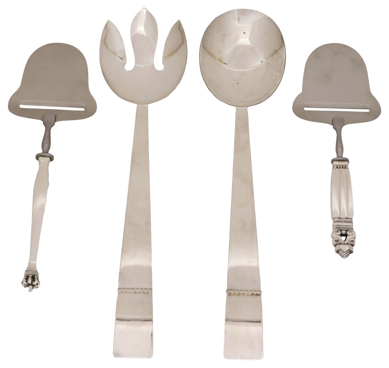 (4) DANISH STERLING-HANDLED CHEESE SLICERS & SILVERPLATE SERVING SET (1 of 6)