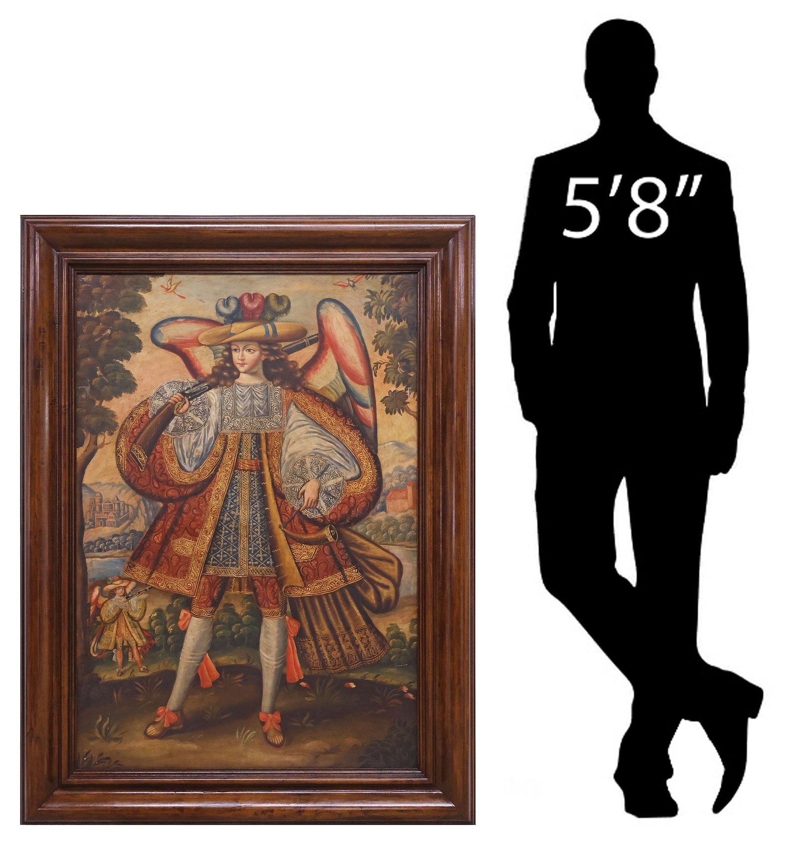 LARGE CUZCO SCHOOL STYLE PAINTING, ARCHANGEL ARCABUCERO, 51" X 35.5" (1 of 4)