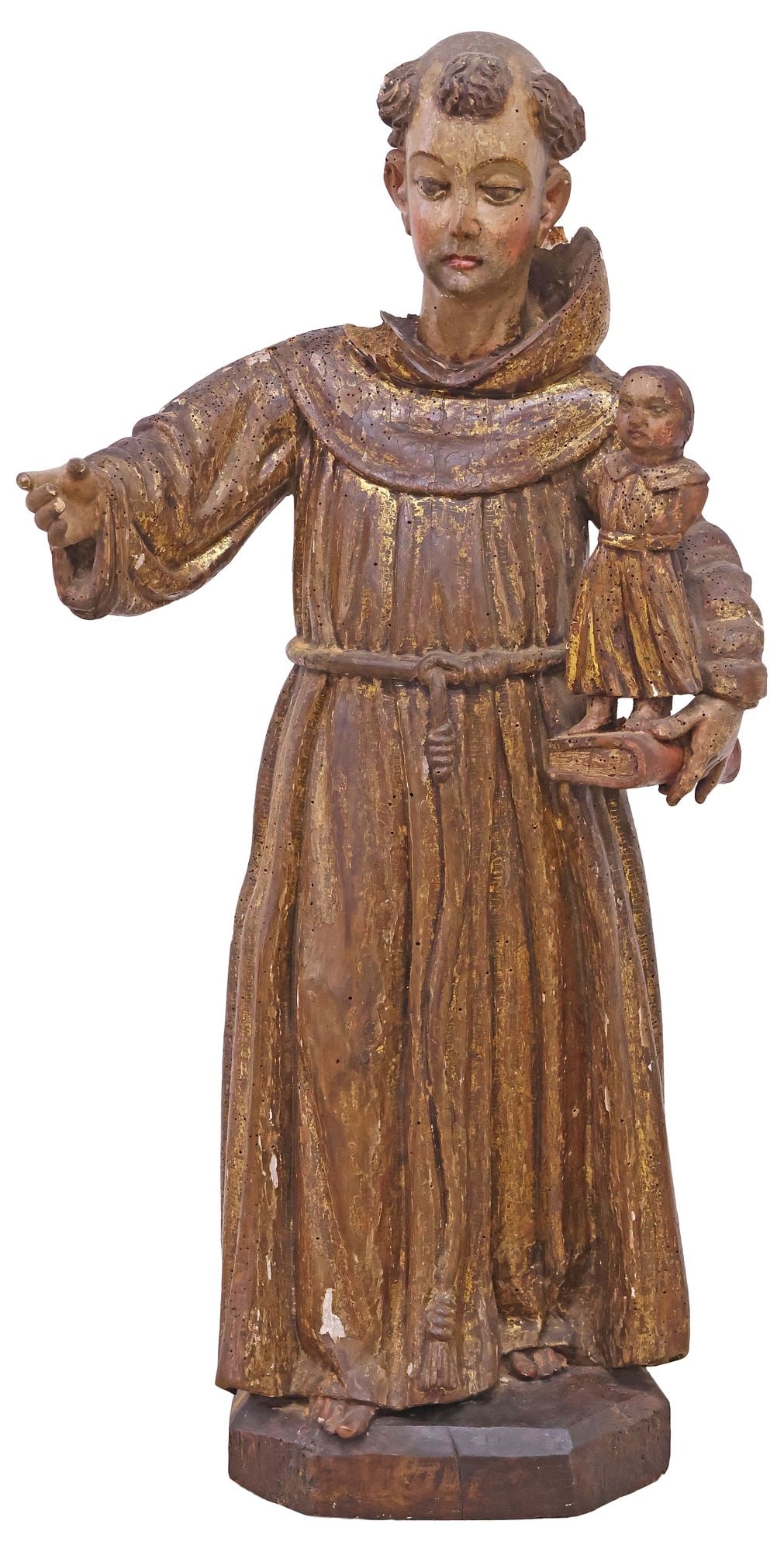 LARGE SPANISH PARCEL-GILT WOOD SANTO FIGURE, ST. ANTHONY & CHRIST CHILD, 18TH C. (1 of 7)