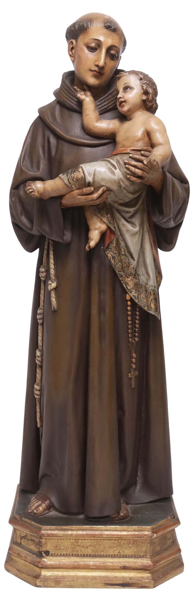 SPANISH PARCEL-GILT & PAINTED WOOD SANTO FIGURE, ST. ANTHONY & CHRIST CHILD , 28"H (1 of 7)