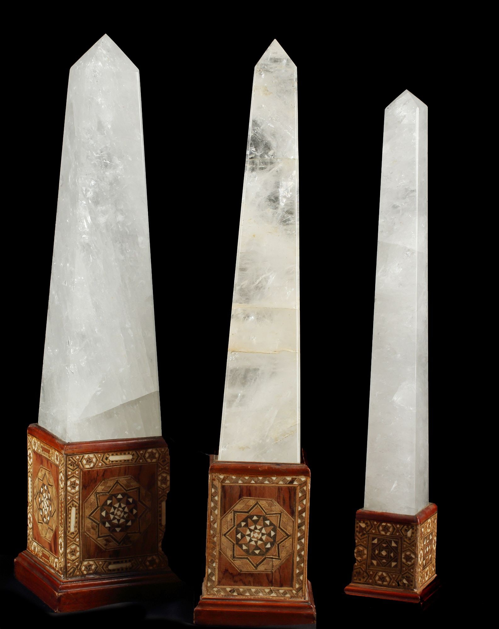 (3) ROCK CRYSTAL OBELISKS ON MOSAIC-INLAID PLINTHS (1 of 6)