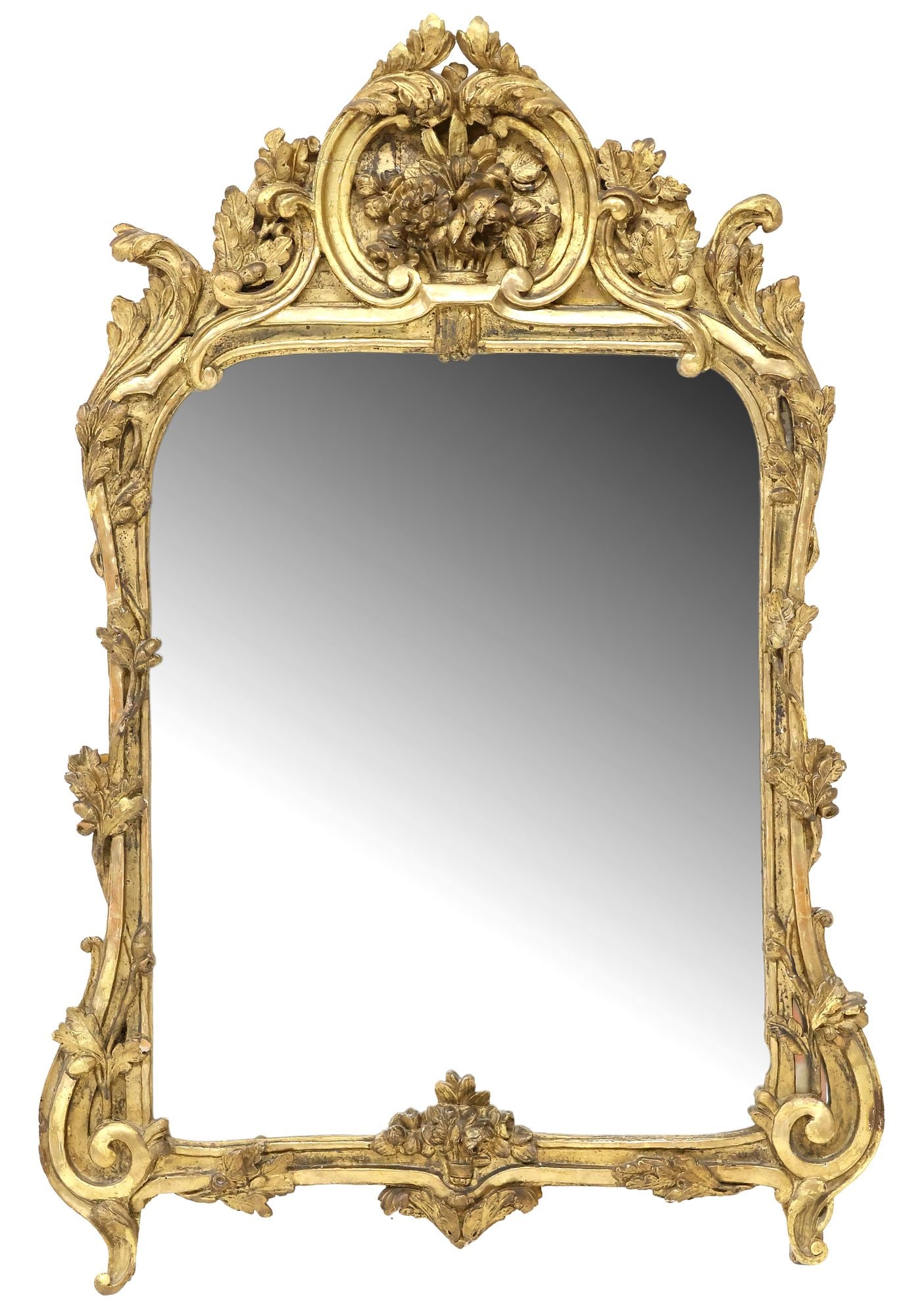 FRENCH LOUIS XV STYLE GILTWOOD FLORAL MIRROR, 47.5"H (1 of 3)