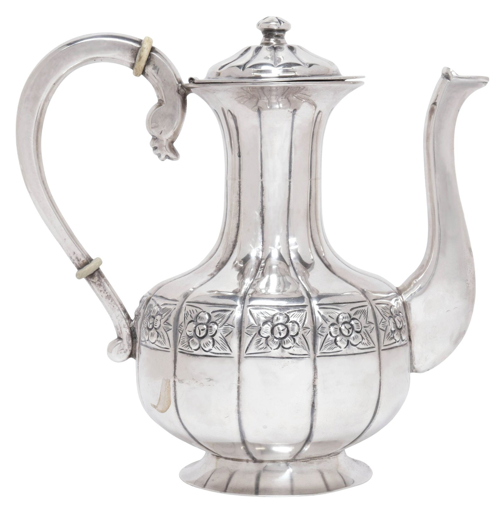 SANBORNS MEXICO STERLING SILVER REPOUSSE FLOWERS COFFEE POT, 37.34OZT (1 of 6)