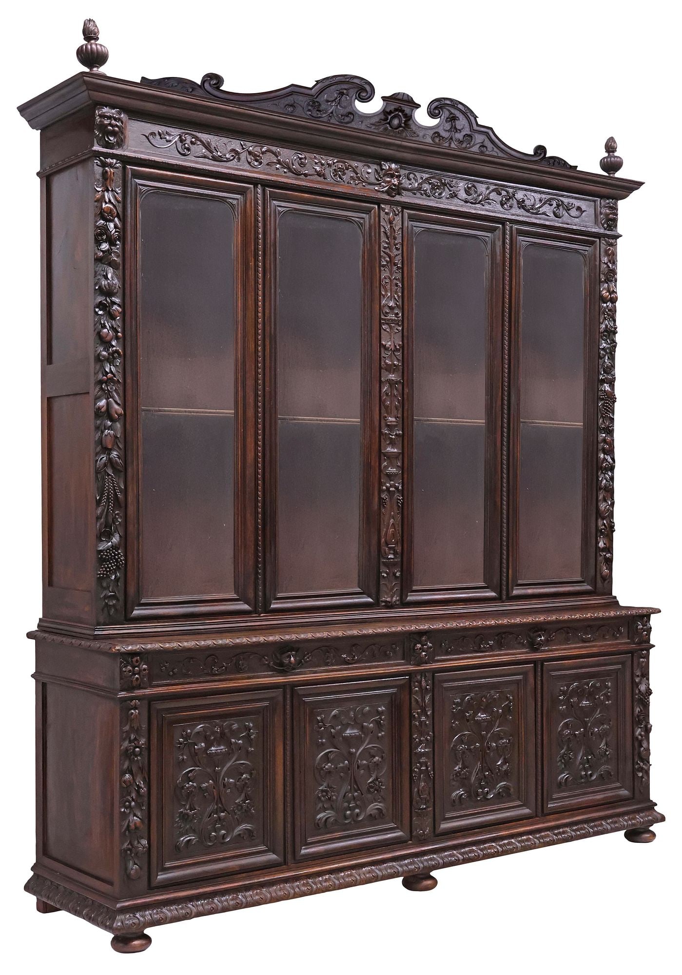 FRENCH HENRI II STYLE CARVED OAK STEPBACK DISPLAY BOOKCASE (1 of 9)