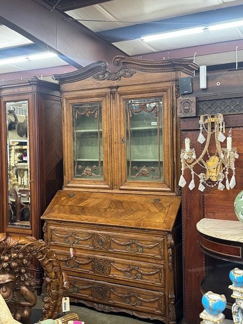 FRENCH PROVINCIAL CARVED OAK SECRETARY BOOKCASE (1 of 10)