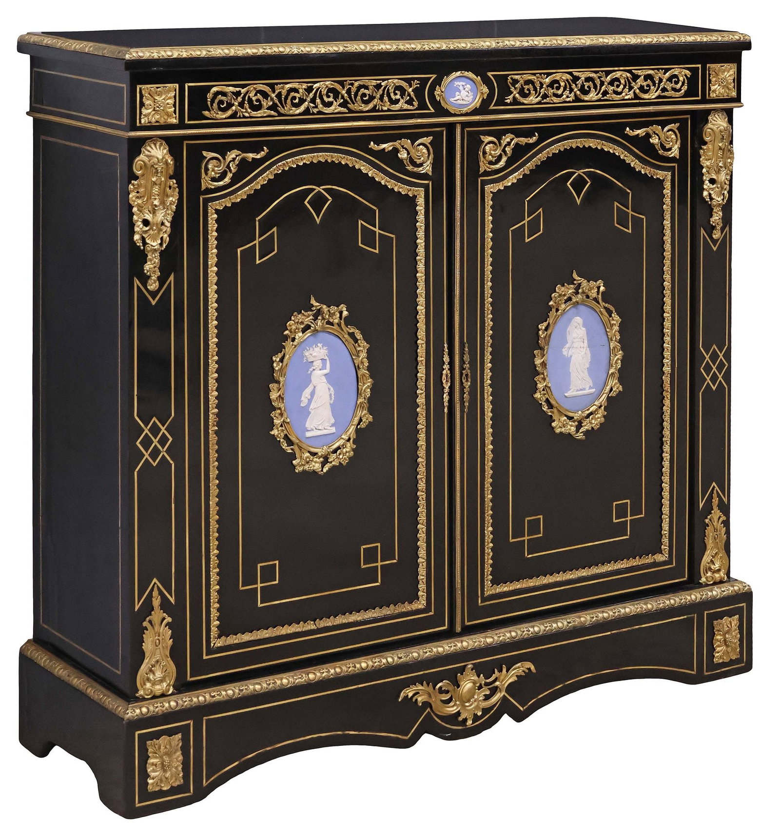 FINE FRENCH NAPOLEON III ORMOLU-MOUNTED BLACK LACQUERED CABINET (1 of 7)
