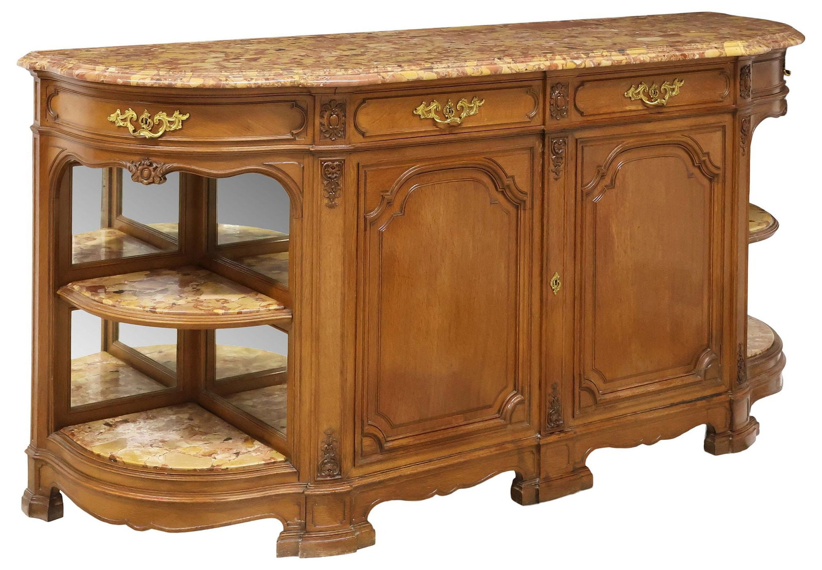 FRENCH LOUIS XVI STYLE MARBLE-TOP CARVED OAK SIDEBOARD (1 of 6)