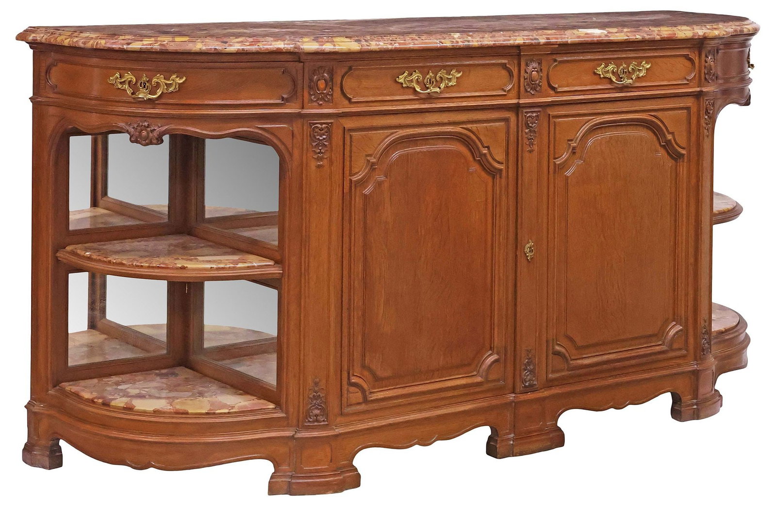 FRENCH LOUIS XVI STYLE MARBLE-TOP CARVED OAK SIDEBOARD (1 of 7)