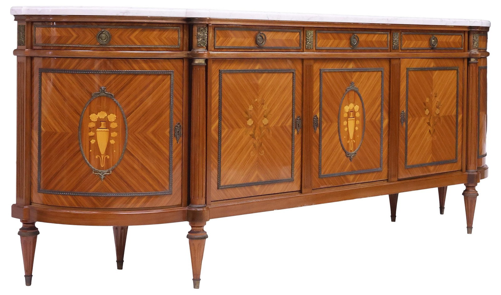 FRENCH LOUIS XVI STYLE MARBLE-TOP LACQUERED MARQUETRY SIDEBOARD (1 of 7)