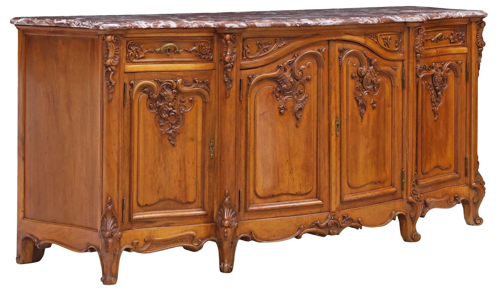 FRENCH PROVINCIAL LOUIS XV STYLE MARBLE-TOP CARVED WALNUT SIDEBOARD (1 of 6)