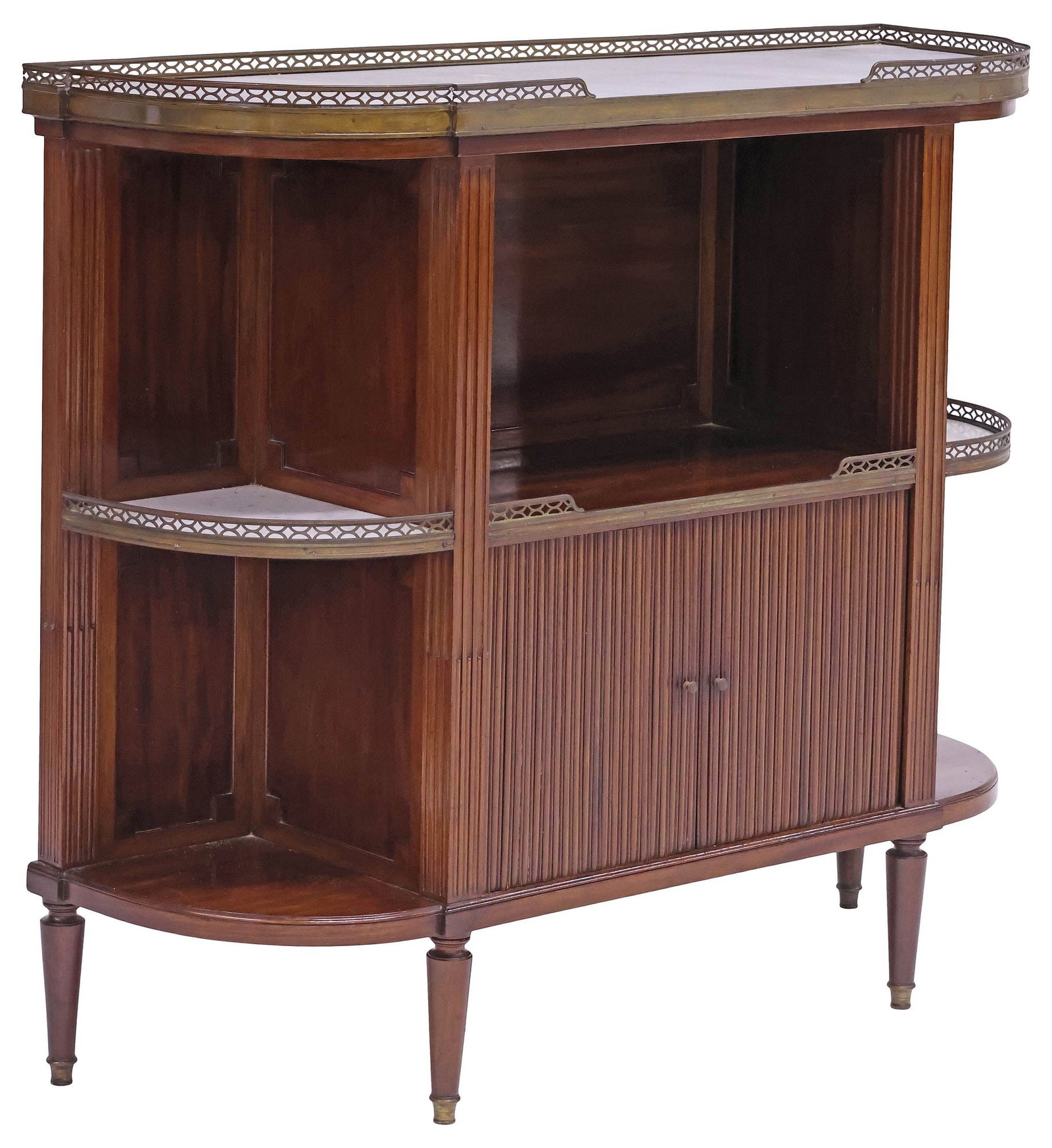 FRENCH LOUIS XVI STYLE MARBLE-TOP MAHOGANY DEMILUNE SERVER (1 of 5)