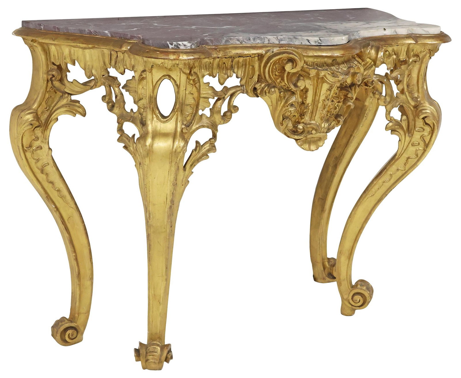 ITALIAN LOUIS XV MARBLE-TOP GILTWOOD CONSOLE TABLE (1 of 4)