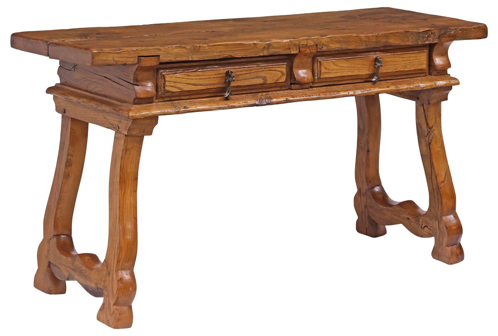RUSTIC SPANISH BAROQUE STYLE OAK 2-DRAWER TRESTLE TABLE (1 of 5)