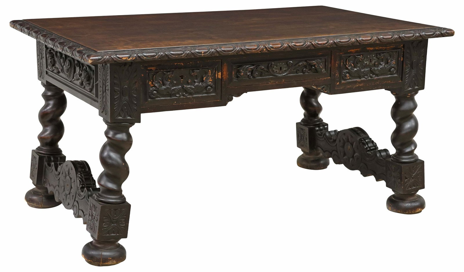 SPAIN RENAISSANCE REVIVAL CARVED WALNUT LIBRARY TABLE / DESK (1 of 5)