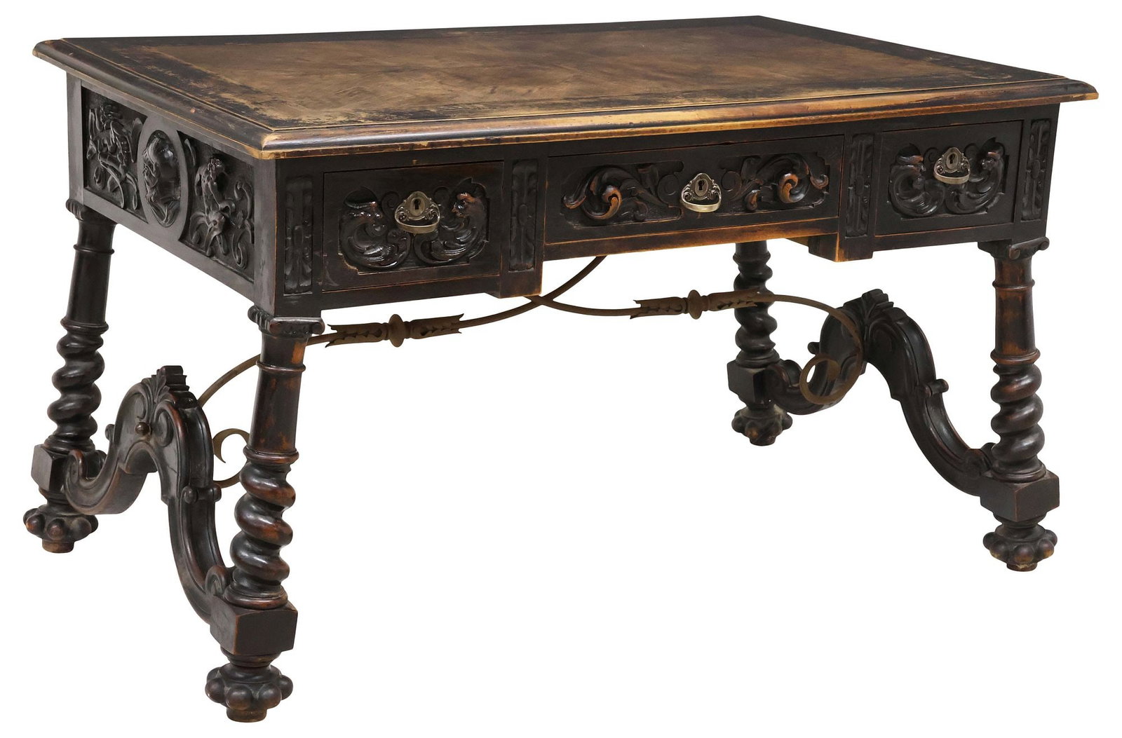SPANISH RENAISSANCE REVIVAL CARVED WALNUT LIBRARY TABLE (1 of 6)