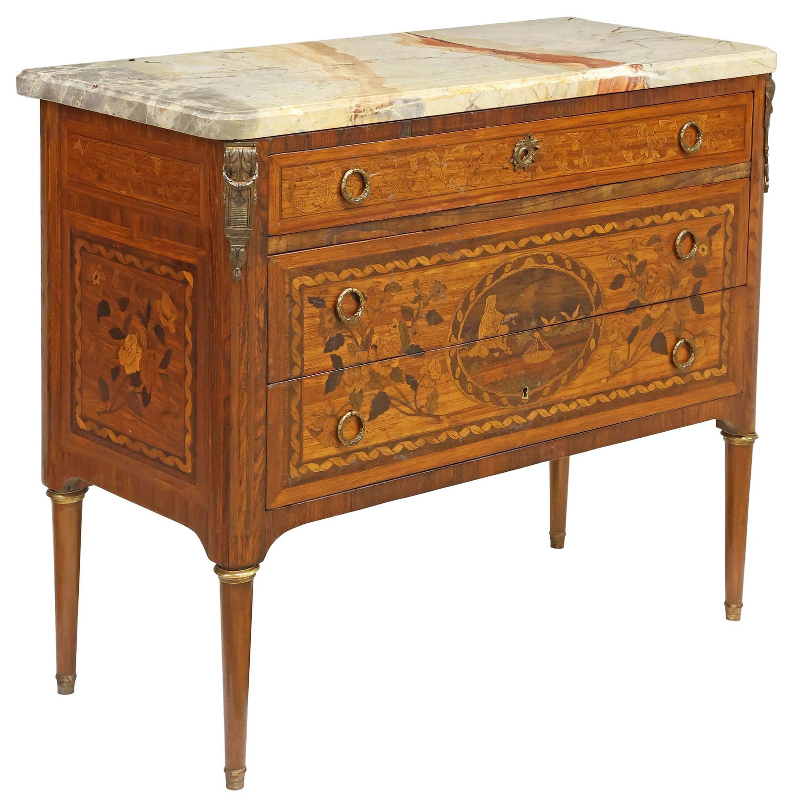 NEOCLASSICAL MAGGIOLINI STYLE MARBLE-TOP MARQUETRY COMMODE (1 of 5)