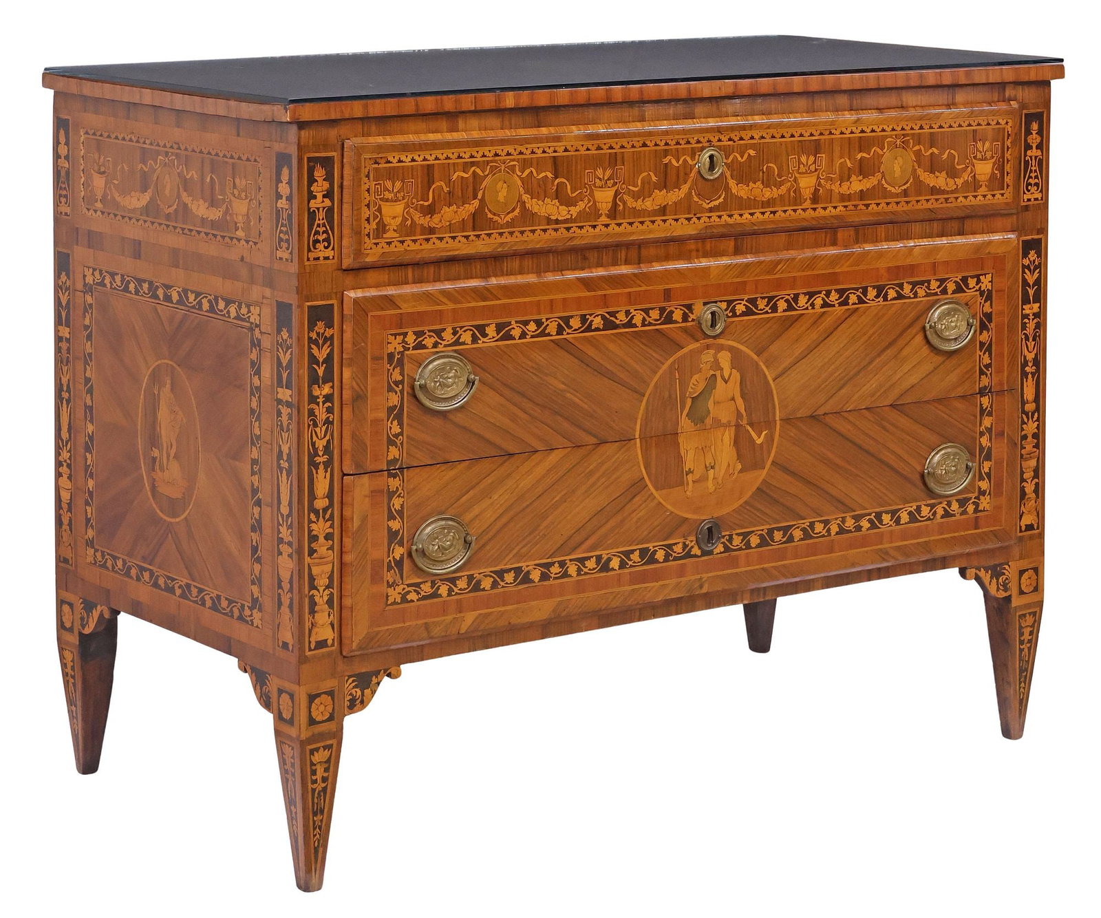 ITALIAN NEOCLASSICAL MAGGIOLINI STYLE MARQUETRY COMMODE, 18THC. (1 of 9)