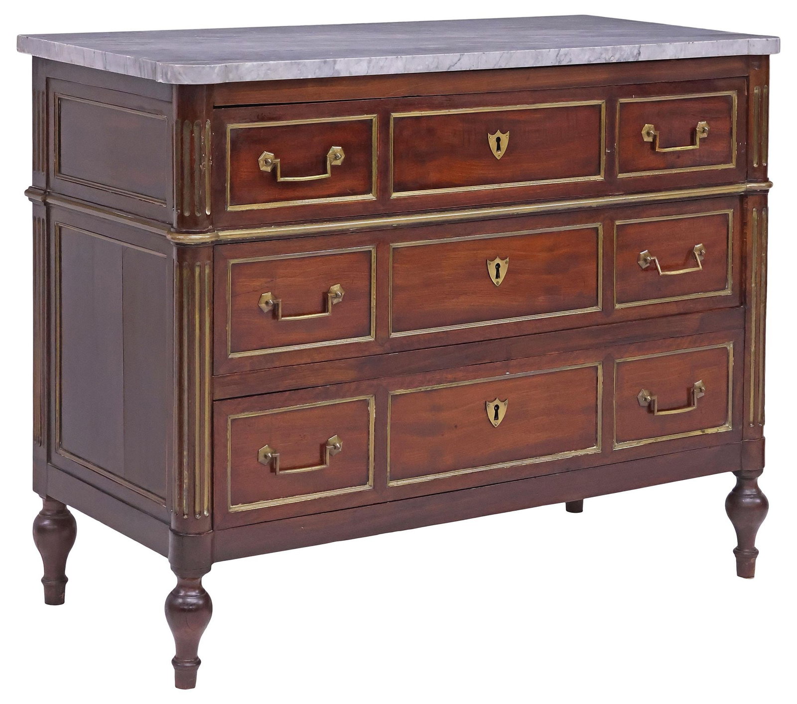 FRENCH LOUIS XVI STYLE MARBLE-TOP MAHOGANY COMMODE (1 of 5)