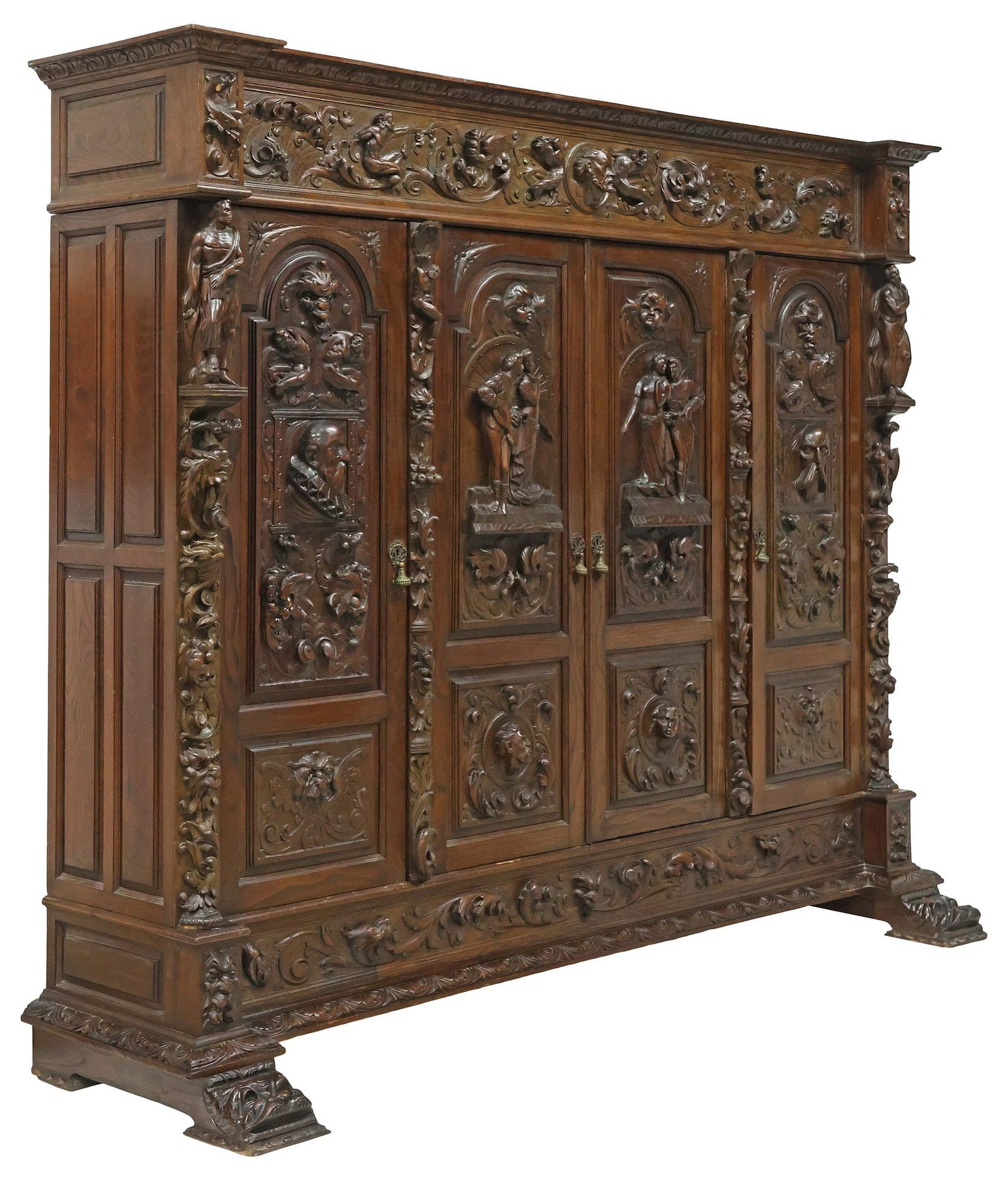 SPANISH RENAISSANCE REVIVAL HIGHLY-CARVED OAK FIGURAL BOOKCASE (1 of 7)