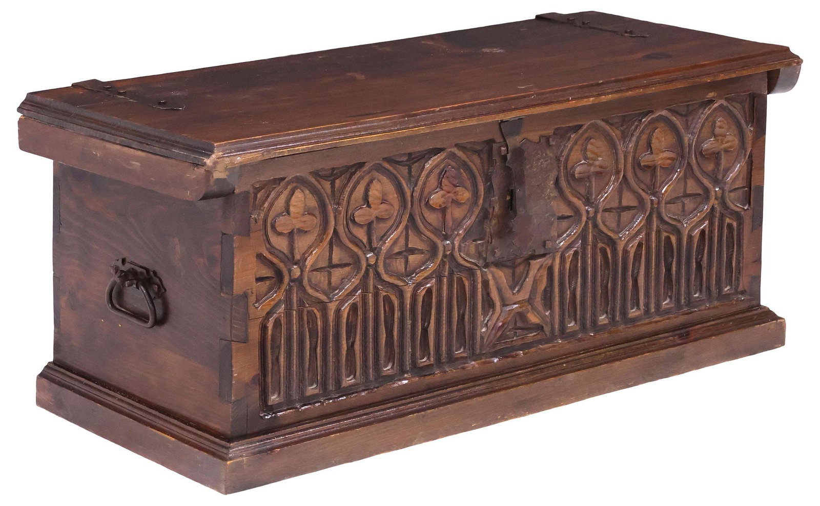 FRENCH GOTHIC REVIVAL HEAVILY CARVED WALNUT STORAGE COFFER (1 of 5)