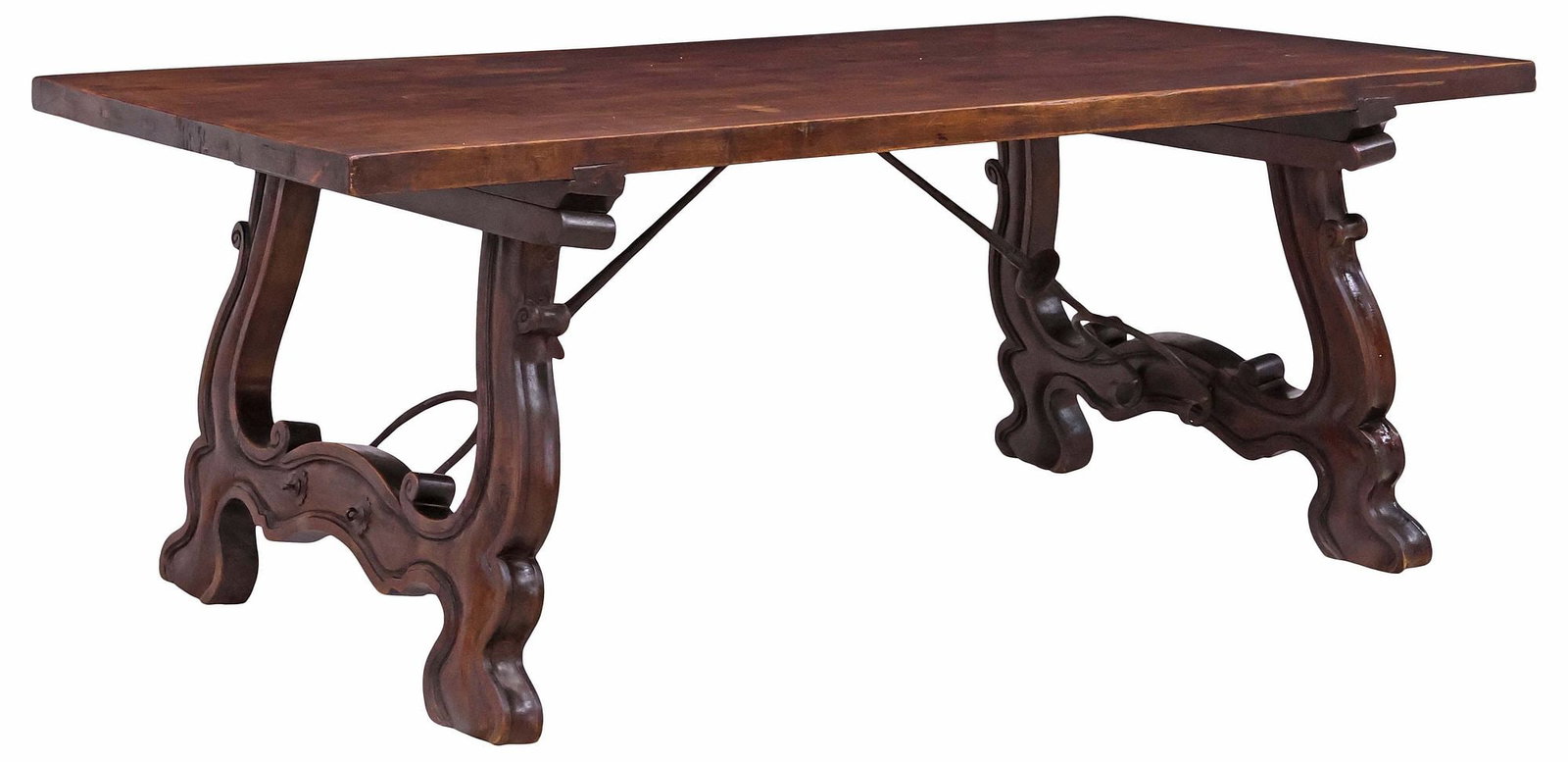 SPANISH BAROQUE STYLE CARVED WALNUT TRESTLE DINING TABLE (1 of 4)